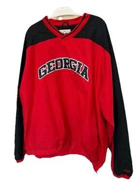 Vintage Georgia Bulldogs 58 Sports Windbreaker Pullover Jacket Red Black XXL
